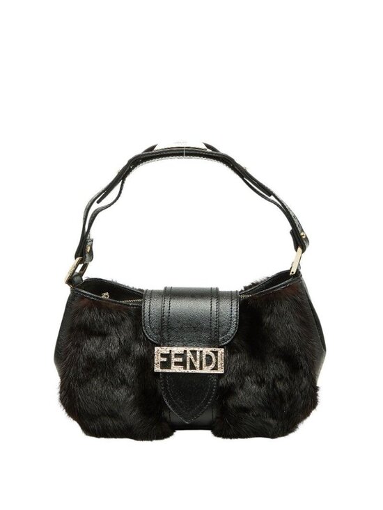 Fendi Handbags - Fendi Mamma Baguette Logo Shoulder Bag Black Brown Leather
